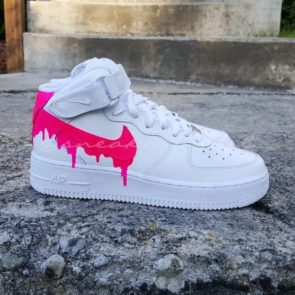 Nike Air Force 1 Mid Pink Paint Drip Custom NWT